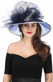 img 1 attached to Women'S Organza Kentucky Derby Hat Feather Veil Fascinator Bridal Tea Party Wedding Headwear Beige Navy
