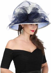 img 3 attached to Women'S Organza Kentucky Derby Hat Feather Veil Fascinator Bridal Tea Party Wedding Headwear Beige Navy