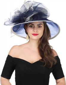 img 2 attached to Women'S Organza Kentucky Derby Hat Feather Veil Fascinator Bridal Tea Party Wedding Headwear Beige Navy