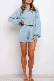 img 2 attached to Stylish Women'S Knit Sweatsuit Set With Long Sleeve Pullover Sweater Crop Top And Shorts By TECREW