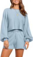 stylish women's knit sweatsuit set with long sleeve pullover sweater crop top and shorts by tecrew logo