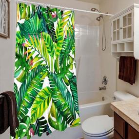 img 2 attached to Tropical Paradise In Your Bathroom: BROSHAN Green Leaf Shower Curtain Set With Waterproof Fabric And Hooks
