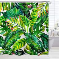 tropical paradise in your bathroom: broshan green leaf shower curtain set with waterproof fabric and hooks logo