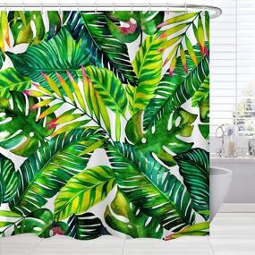img 4 attached to Tropical Paradise In Your Bathroom: BROSHAN Green Leaf Shower Curtain Set With Waterproof Fabric And Hooks