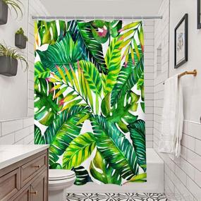 img 3 attached to Tropical Paradise In Your Bathroom: BROSHAN Green Leaf Shower Curtain Set With Waterproof Fabric And Hooks
