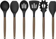 deedro black silicone kitchen utensils set - 7 piece cooking utensils set with natural acacia wood handles, high heat resistant kitchen gadgets and tools set for improved seo logo