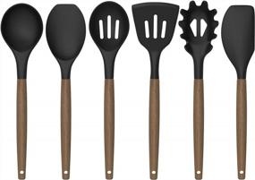 img 4 attached to Deedro Black Silicone Kitchen Utensils Set - 7 Piece Cooking Utensils Set With Natural Acacia Wood Handles, High Heat Resistant Kitchen Gadgets And Tools Set For Improved SEO
