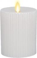 embossed metallic led candle with moving flame and real wax - luminara's 3.25x4.5 white pillar candle with recessed edge and battery operation logo
