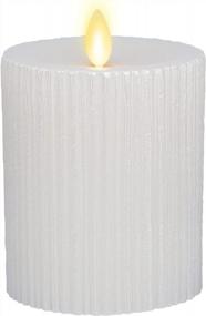 img 4 attached to Embossed Metallic LED Candle With Moving Flame And Real Wax - Luminara'S 3.25X4.5 White Pillar Candle With Recessed Edge And Battery Operation