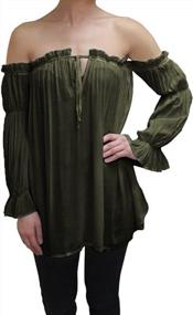 img 4 attached to Anna-Kaci Womens Semi Sheer Boho Peasant Long Sleeve Off The Shoulder Top