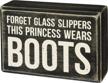 primitives by kathy box sign-princess boots, 4.5x3 inches, black, white logo