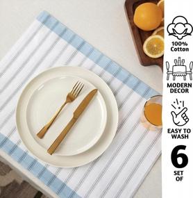 img 3 attached to Folkulture Place Mats Set Of 6, Placemats For Famrhouse Kitchen & Table Linen, 14" X 19" Table Placemats 100% Cotton, Heat Resistant, Rustic Cloth Placemats With Contrast Accents, (Winter Blue)
