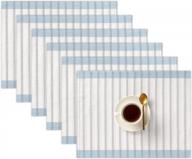 folkulture place mats набор из 6 салфеток для кухонного и столового белья famrhouse, столовые салфетки 14 x 19 дюймов, 100% хлопок, термостойкие, деревенские тканевые салфетки с контрастными акцентами (зимний синий) логотип