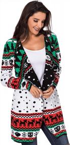 img 1 attached to GOSOPIN Women'S Christmas Cardigan With Reindeer And Snowflake Print, Open Front And Long Sleeves, Knitted Coat With Geometric Pattern