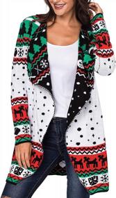 img 4 attached to GOSOPIN Women'S Christmas Cardigan With Reindeer And Snowflake Print, Open Front And Long Sleeves, Knitted Coat With Geometric Pattern