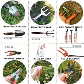 img 2 attached to Scuddles Garden Tools Set - 12 Piece Heavy Duty Gardening Tools With Storage Organizer, Ergonomic Hand Digging Weeder, Rake, Shovel, Trowel, Sprayer, Gloves Gift For Men & Women