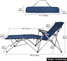 img 3 attached to REDCAMP Ultra-Comfortable Portable Reclining Camping Chair With Adjustable Backrest And Storage Bag - Ideal For Outdoor, Beach, Backyard, Office Use With 350Lbs Weight Capacity