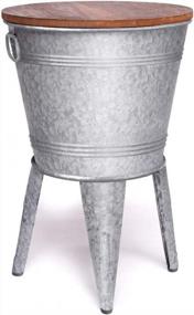 img 4 attached to Accentuate Your Home With Hallops Farmhouse Galvanized Rustic Side Table - Metal Storage Ottoman With Wood Cover And Legs