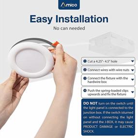 img 1 attached to Amico 12 Pack 4 Inch 3CCT Ultra-Thin LED Recessed Light with Junction Box, Selectable 3000K/4000K/5000K, 10W Equivalent 60W, High Brightness 700LM, Dimmable Can-Killer Downlight