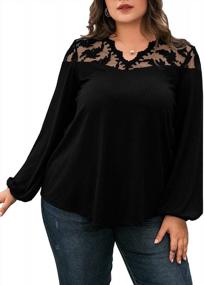 img 4 attached to LALAGEN Womens Plus Size Blouses Casual Lace Long Sleeves V Neck Tops T Shirt