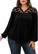 lalagen womens plus size blouses casual lace long sleeves v neck tops t shirt logo