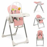 foldable infans high chair with 7 height levels, 4 reclining backrests, and 3 footrest settings for babies and toddlers - removable tray, built-in wheels with locks, pink logo