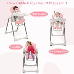 img 1 attached to Складной стульчик INFANS с 7 уровнями высоты, 4 наклонными спинками и 3 настройками подножки для младенцев и малышей - съемный поднос, встроенные колеса с замками, розовый