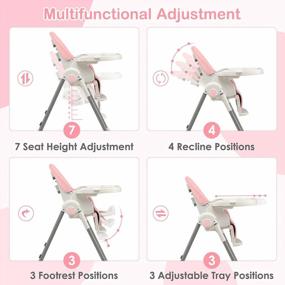 img 2 attached to Foldable INFANS High Chair With 7 Height Levels, 4 Reclining Backrests, And 3 Footrest Settings For Babies And Toddlers - Removable Tray, Built-In Wheels With Locks, Pink