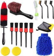 🚗 jaronx 15-piece car wheel & tire brush set, 17" long handle rim wheel brush, short handle wheel brush, detailing brushes, wash mitt, vent duster, wax applicator pads, washing towels, wire brushes logo