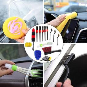 img 2 attached to 🚗 Jaronx 15-Piece Car Wheel & Tire Brush Set, 17" Long Handle Rim Wheel Brush, Short Handle Wheel Brush, Detailing Brushes, Wash Mitt, Vent Duster, Wax Applicator Pads, Washing Towels, Wire Brushes