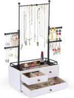 rustic white wooden 2-layer jewelry organizer drawer with 6-tier tree stand - ideal for displaying necklaces, bracelets earrings, and rings. logo