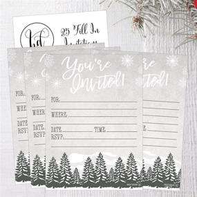 img 1 attached to 🎄 Woodland Christmas Holiday Invitations: Snowflake Winter Party Invite with Rustic Adult and Kids Birthday Festive Event Themed Cards