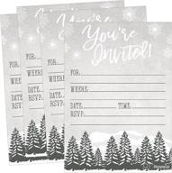 🎄 woodland christmas holiday invitations: snowflake winter party invite with rustic adult and kids birthday festive event themed cards logo