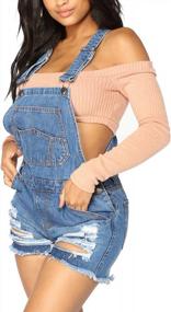 img 1 attached to LookbookStore Women'S Ripped Denim Bib Overall Shorts Raw Hem Shortall Jeans