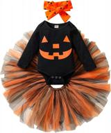 костюм на хэллоуин для маленьких девочек: комплект из 3 предметов, включая комбинезон с тыквенным лицом с длинным рукавом, юбку-пачку и повязку на голову логотип