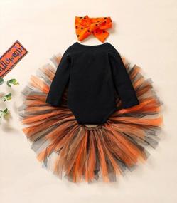 img 3 attached to Костюм на Хэллоуин для маленьких девочек: комплект из 3 предметов, включая комбинезон с тыквенным лицом с длинным рукавом, юбку-пачку и повязку на голову