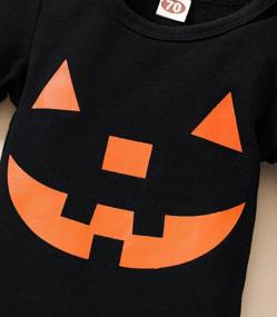 img 1 attached to Костюм на Хэллоуин для маленьких девочек: комплект из 3 предметов, включая комбинезон с тыквенным лицом с длинным рукавом, юбку-пачку и повязку на голову