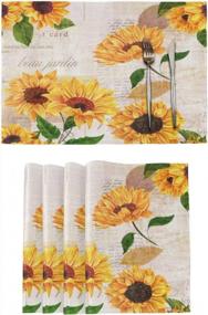 img 4 attached to Set Of 4 Watercolor Sunflower Placemats Table Mats For Kitchen Dining Yellow Flower Double Sided Tablemats Place Mats Farmhouse Decor For Holiday Wedding Party Home Decoration