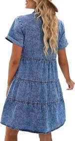 img 3 attached to Женское джинсовое платье Babydoll с короткими рукавами, пуговицами спереди и струящейся многоуровневой юбкой