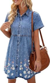 img 4 attached to Women'S Short Sleeve Denim Babydoll Dress With Button Down Front And Flowy Tiered Skirt
