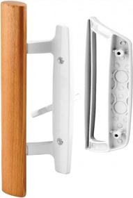 img 4 attached to White Diecast Non-Keyed Mortise Reversible Sliding Patio Door Handle Set With Oak Wood Interior Handle And Exterior Pull, Fits 3-15/16” Screw Hole Spacing, Includes Latch Lock