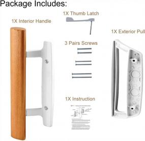 img 2 attached to White Diecast Non-Keyed Mortise Reversible Sliding Patio Door Handle Set With Oak Wood Interior Handle And Exterior Pull, Fits 3-15/16” Screw Hole Spacing, Includes Latch Lock
