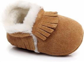 img 1 attached to HONGTEYA Baby Moccasins With Fleece Fur Lining, Rubber Soles, And Leather Upper - Warm Snow Boots For Boy And Girl Infants