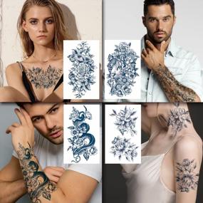 img 1 attached to 18 Sheets Waterproof Semi-Permanent Temporary Tattoos - Rose Peony Snake Moon Butterfly Fake Stickers For Women Girls Kids