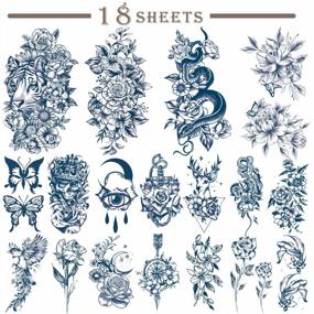 img 4 attached to 18 Sheets Waterproof Semi-Permanent Temporary Tattoos - Rose Peony Snake Moon Butterfly Fake Stickers For Women Girls Kids