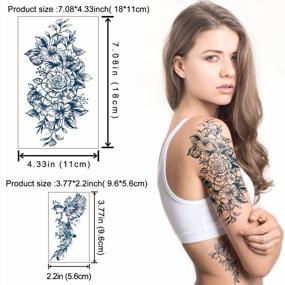 img 3 attached to 18 Sheets Waterproof Semi-Permanent Temporary Tattoos - Rose Peony Snake Moon Butterfly Fake Stickers For Women Girls Kids