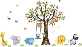 img 1 attached to 🌳 Runtoo Animal Tree Wall Decals: Monkey, Giraffe, and Elephant Stickers for Kids Bedroom and Baby Nursery Wall Decoration