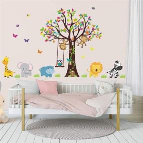 img 2 attached to 🌳 Runtoo Animal Tree Wall Decals: Monkey, Giraffe, and Elephant Stickers for Kids Bedroom and Baby Nursery Wall Decoration