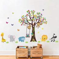 🌳 runtoo animal tree wall decals: monkey, giraffe, and elephant stickers for kids bedroom and baby nursery wall decoration логотип