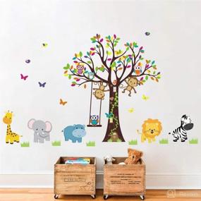 img 4 attached to 🌳 Runtoo Animal Tree Wall Decals: Monkey, Giraffe, and Elephant Stickers for Kids Bedroom and Baby Nursery Wall Decoration